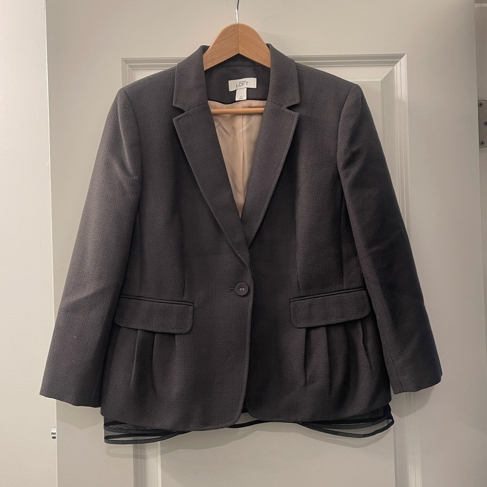 LOFT wool blend Women's Dark Gray Blazer with mesh accents